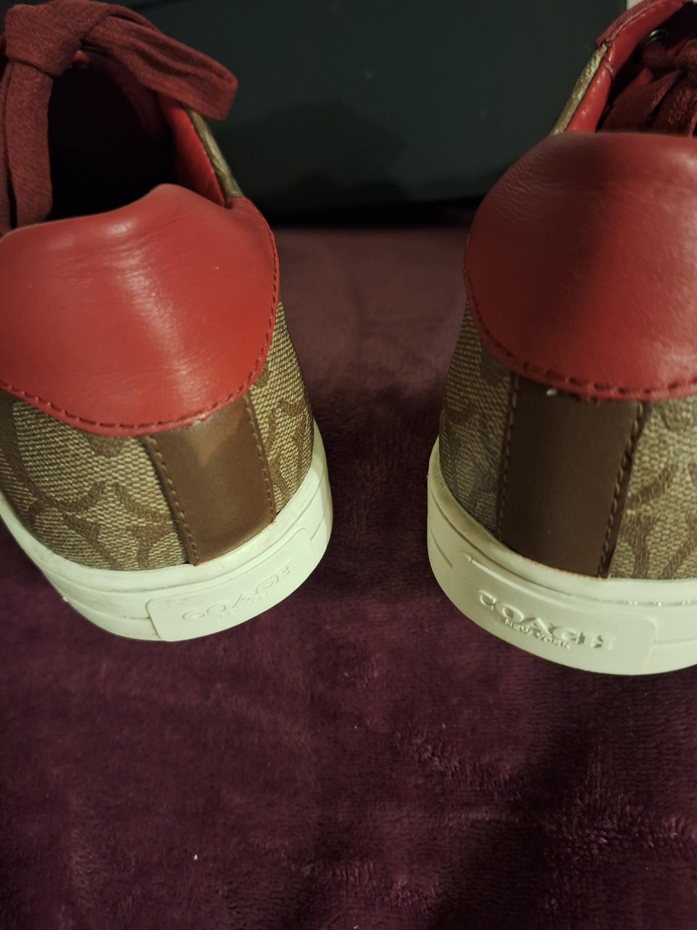 Coach Brown Monogram Sneakers with Red Leather Accents - Picture 7 of 7